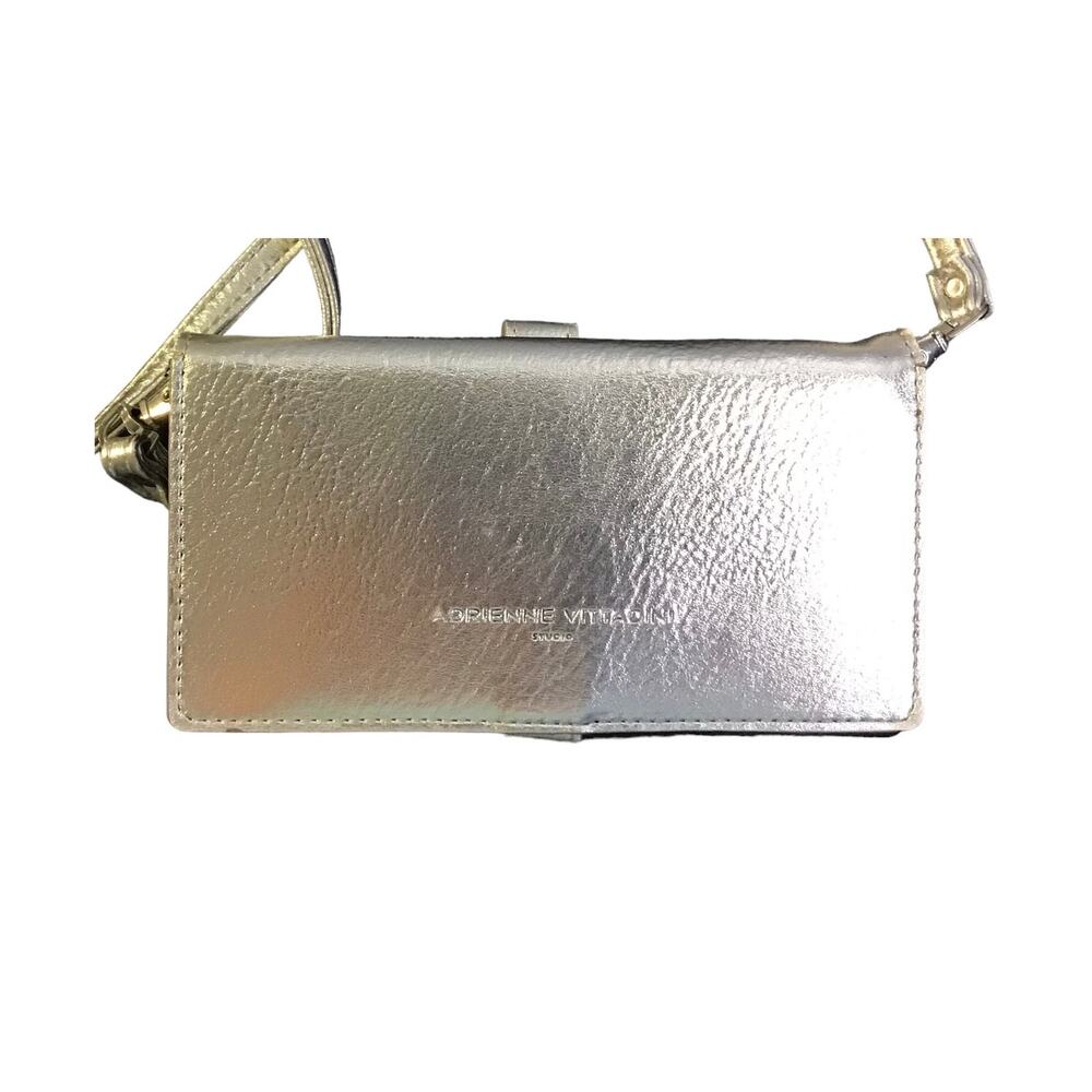 Adrienne Vittadini Vegan Leather Silver Convertible Wallet Crossbody Bag